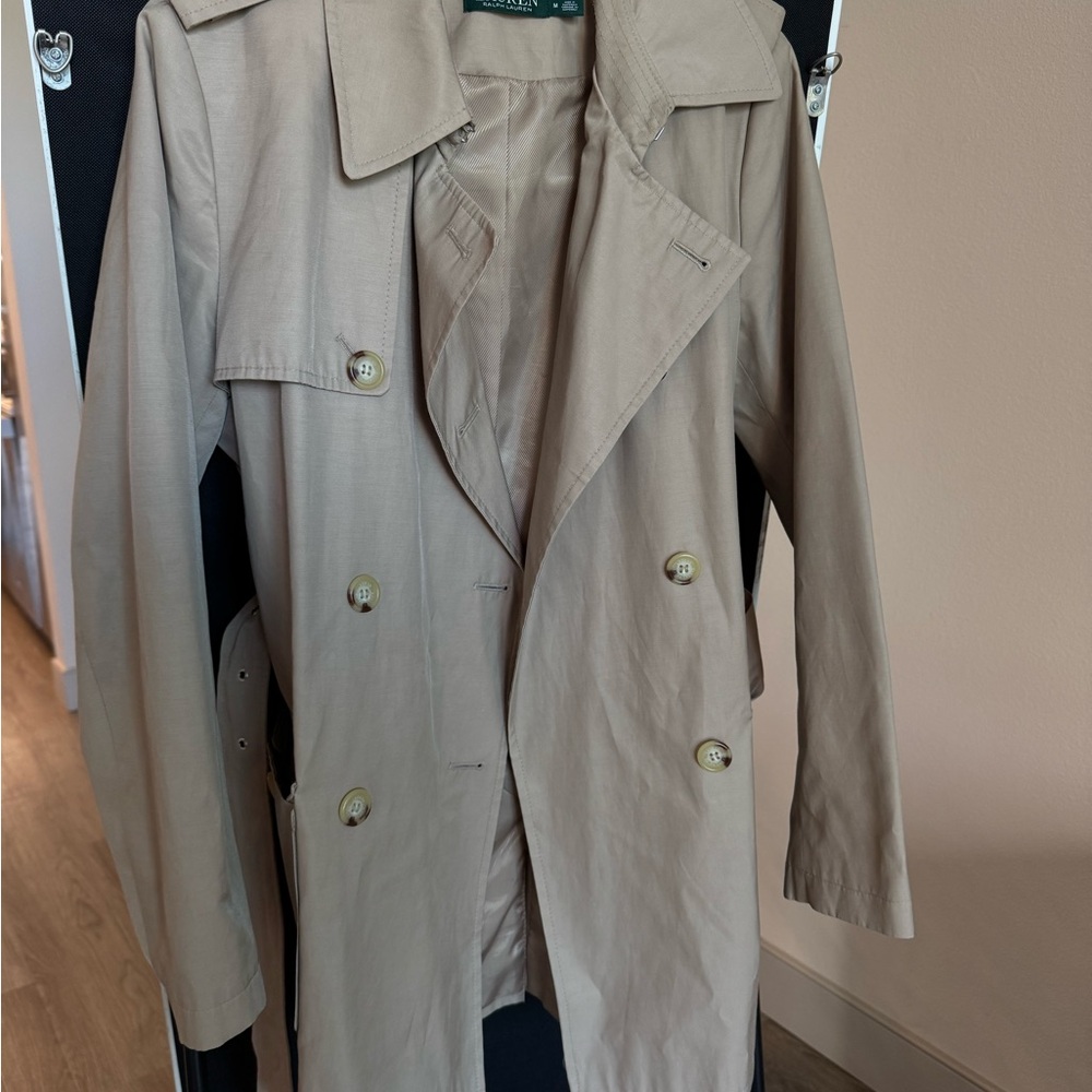 Ralph Lauren Tan Trench Coat Classic Design Cotton Blend